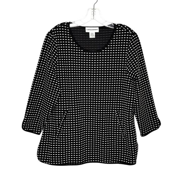 Cathy Daniels Wms L Black White Geometric Print Tunic Top Kangaroo Pocket Casual - Picture 8 of 8